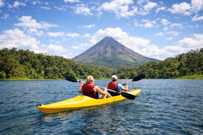 Kayaking on Lake Arenal with the volcano in view